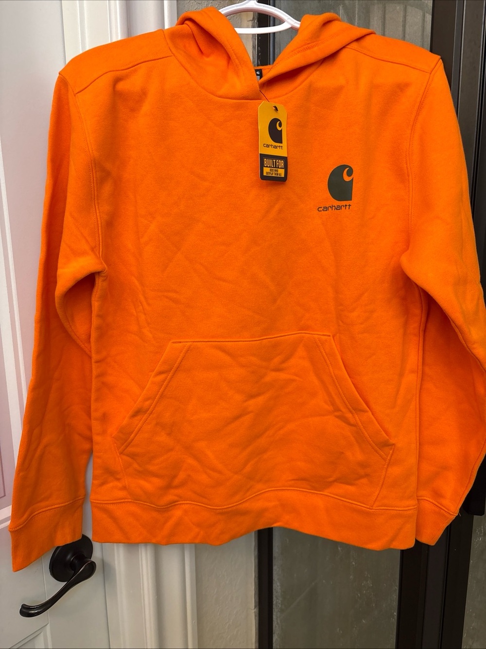 Carhartt Bright Orange Pullover Hoodie with Logo Tag